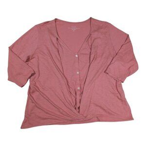 Pure Jill Womens Pink Ginger Cotton Modal Cross-Front Top 2X